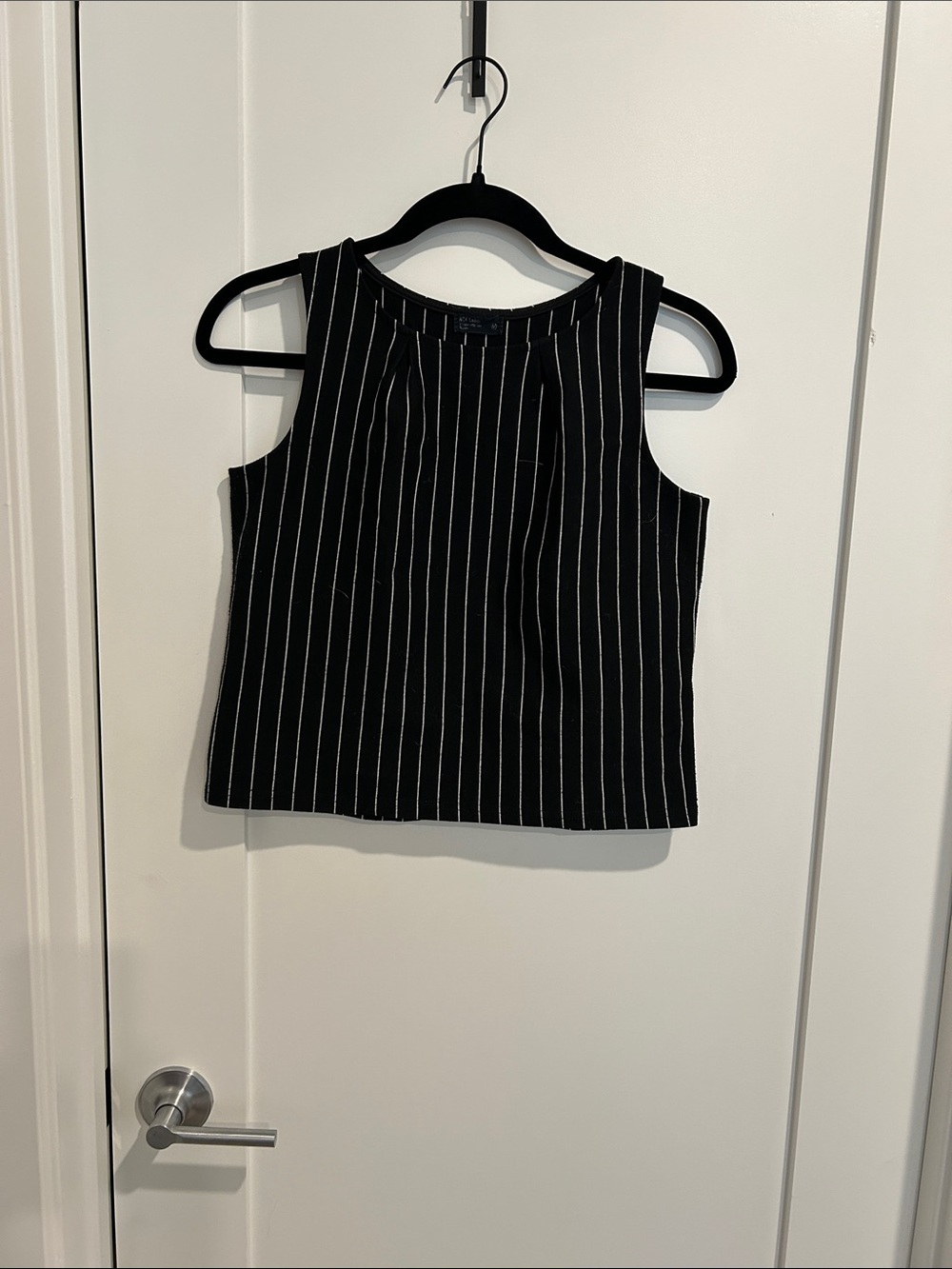 Black Pinstripe Sleeveless Top